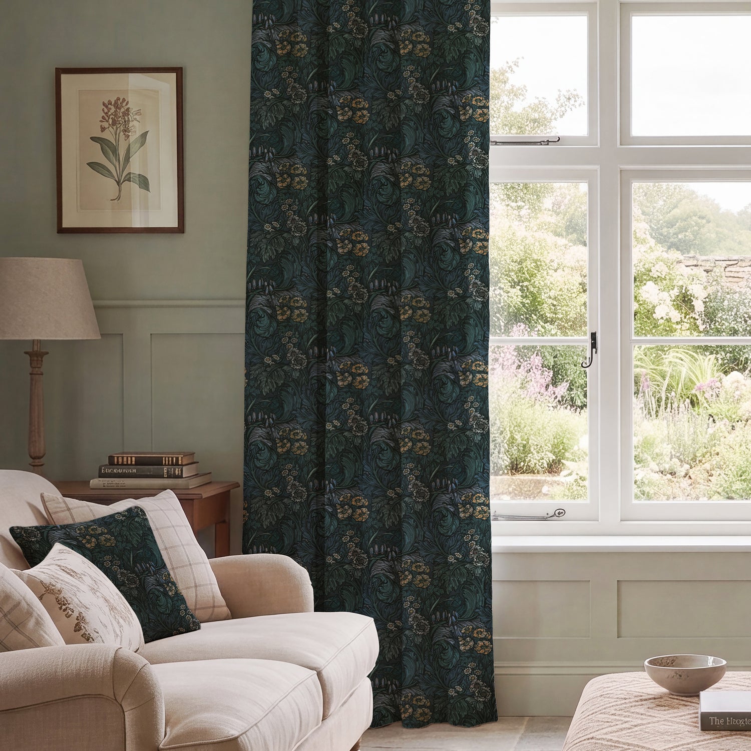 HOUSE Llewelyn-Bowen Hedgerovia Printed Velvet Made To Measure Curtains Verdigris