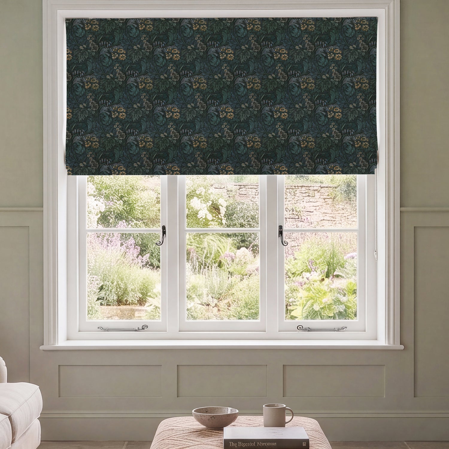 HOUSE Llewelyn-Bowen Hedgerovia Printed Velvet Made To Measure Roman Blind Verdigris