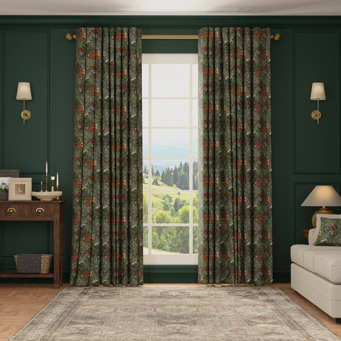 HOUSE Llewelyn-Bowen Hedgerovia Printed Velvet Made To Measure Curtains Tangelo
