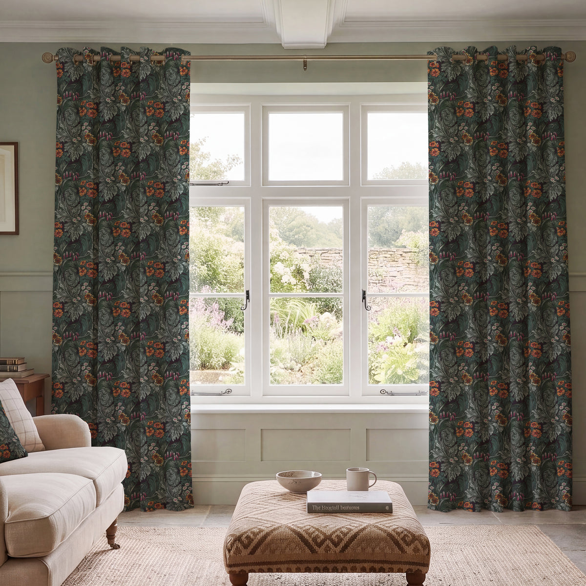 HOUSE Llewelyn-Bowen Hedgerovia Printed Velvet Made To Measure Curtains Tangelo