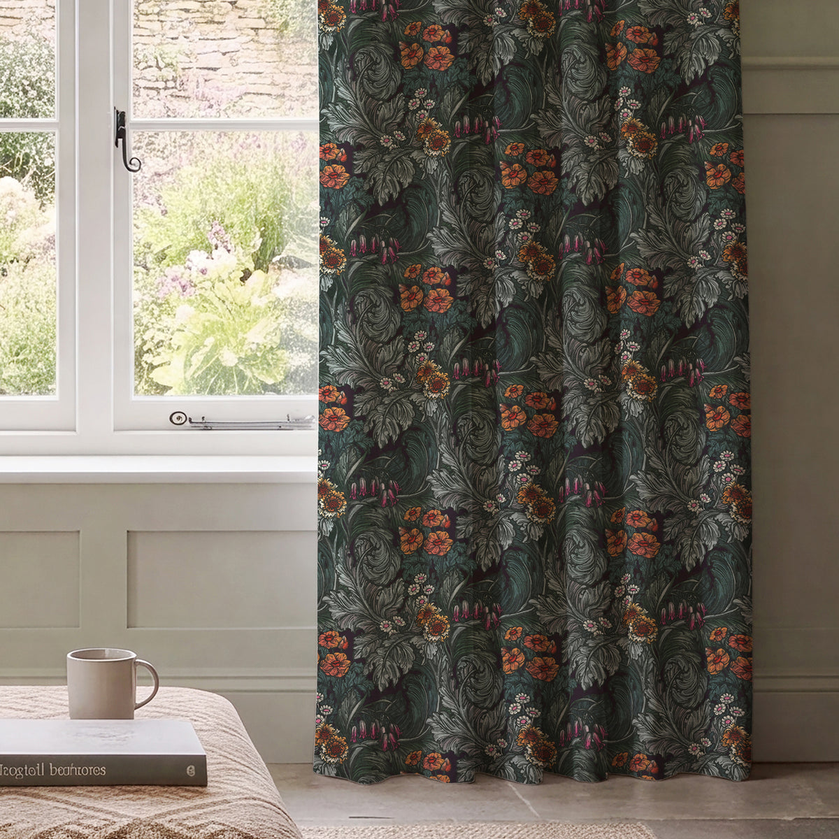 HOUSE Llewelyn-Bowen Hedgerovia Printed Velvet Made To Measure Curtains Tangelo