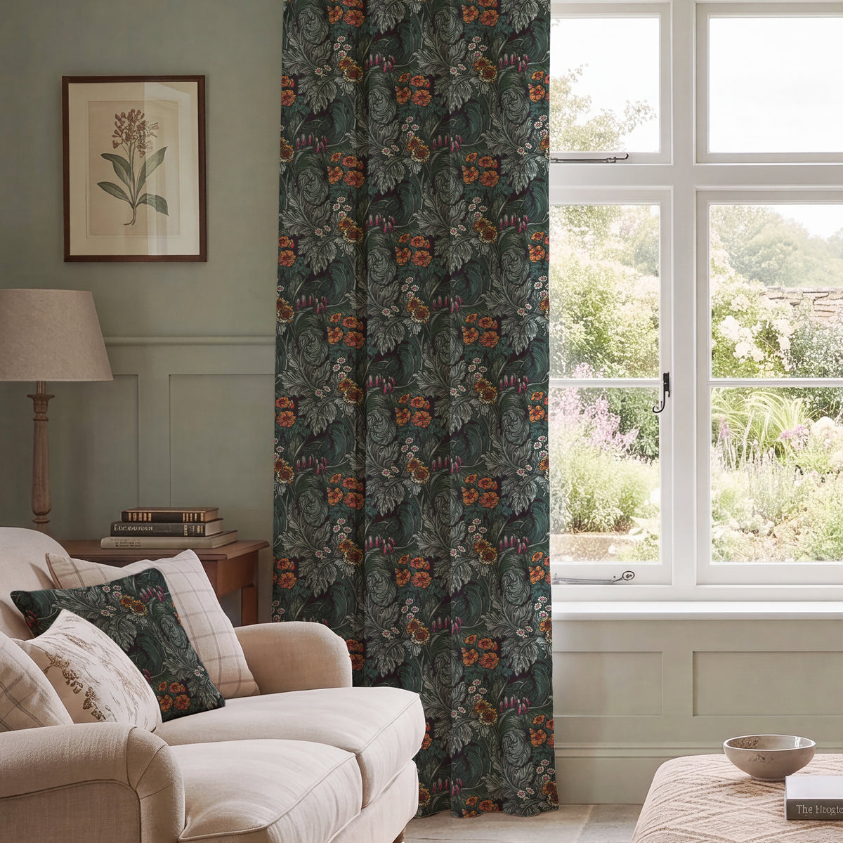 HOUSE Llewelyn-Bowen Hedgerovia Printed Velvet Made To Measure Curtains Tangelo