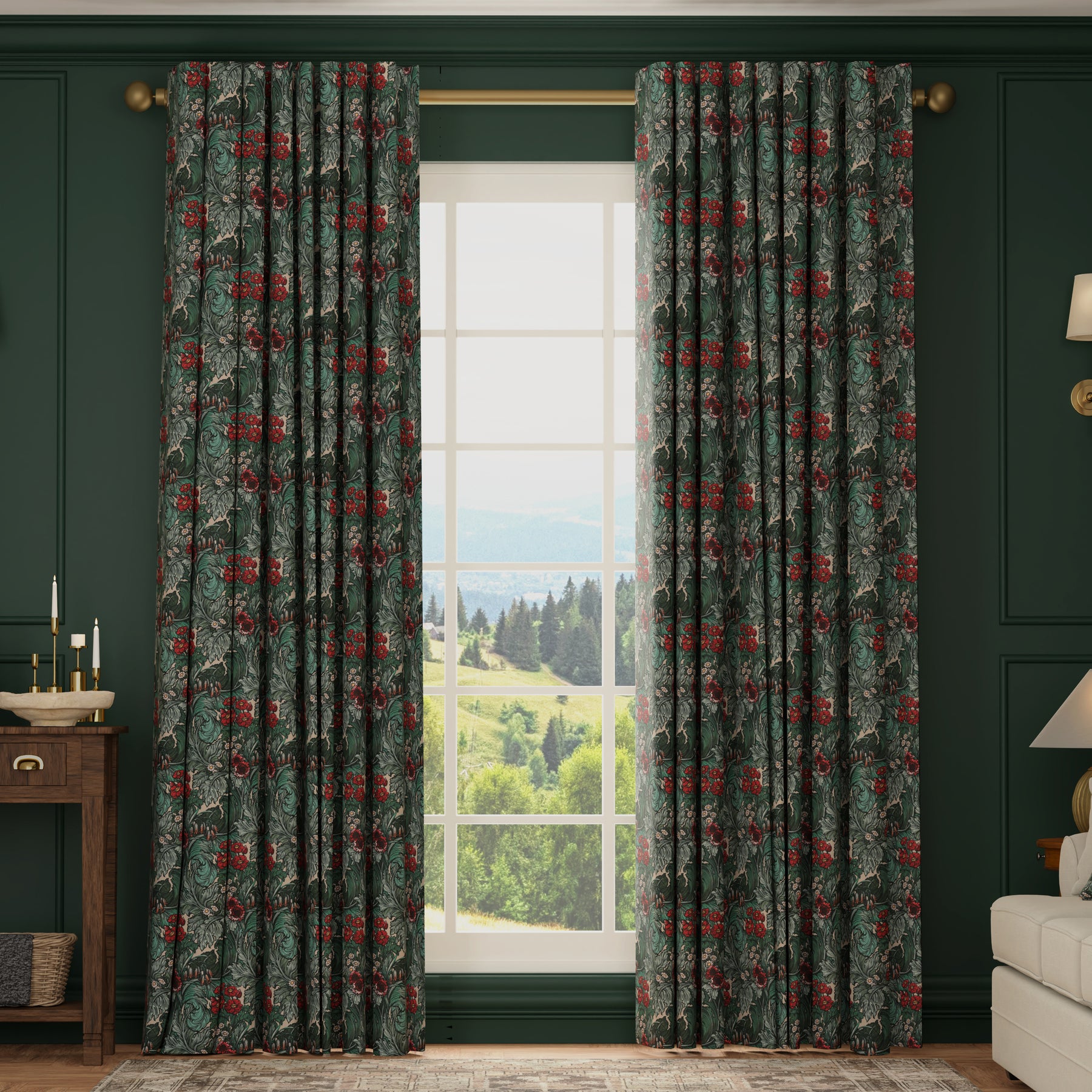 HOUSE Llewelyn-Bowen Hedgerovia Printed Velvet Made To Measure Curtains Rosetint