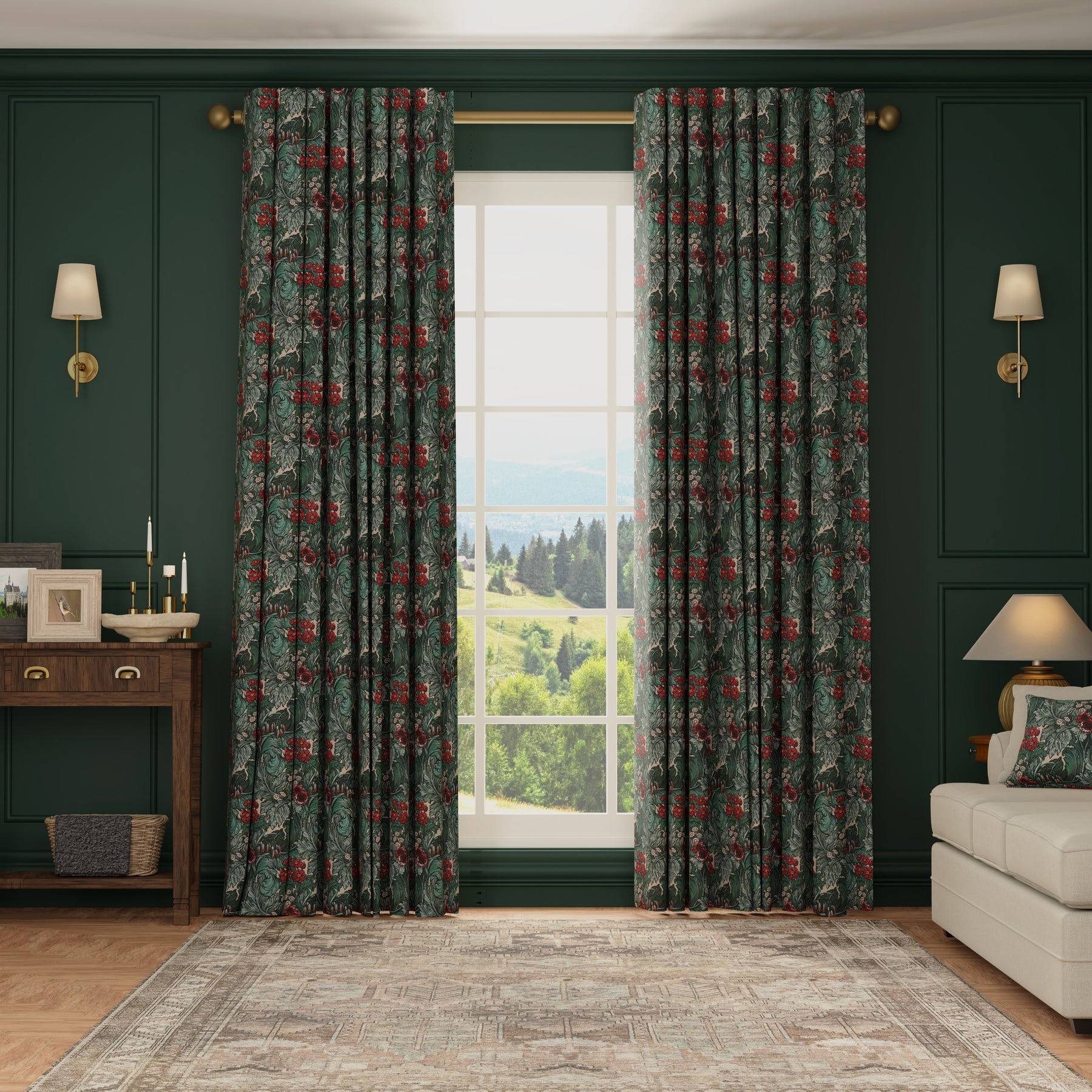 HOUSE Llewelyn-Bowen Hedgerovia Printed Velvet Made To Measure Curtains Rosetint