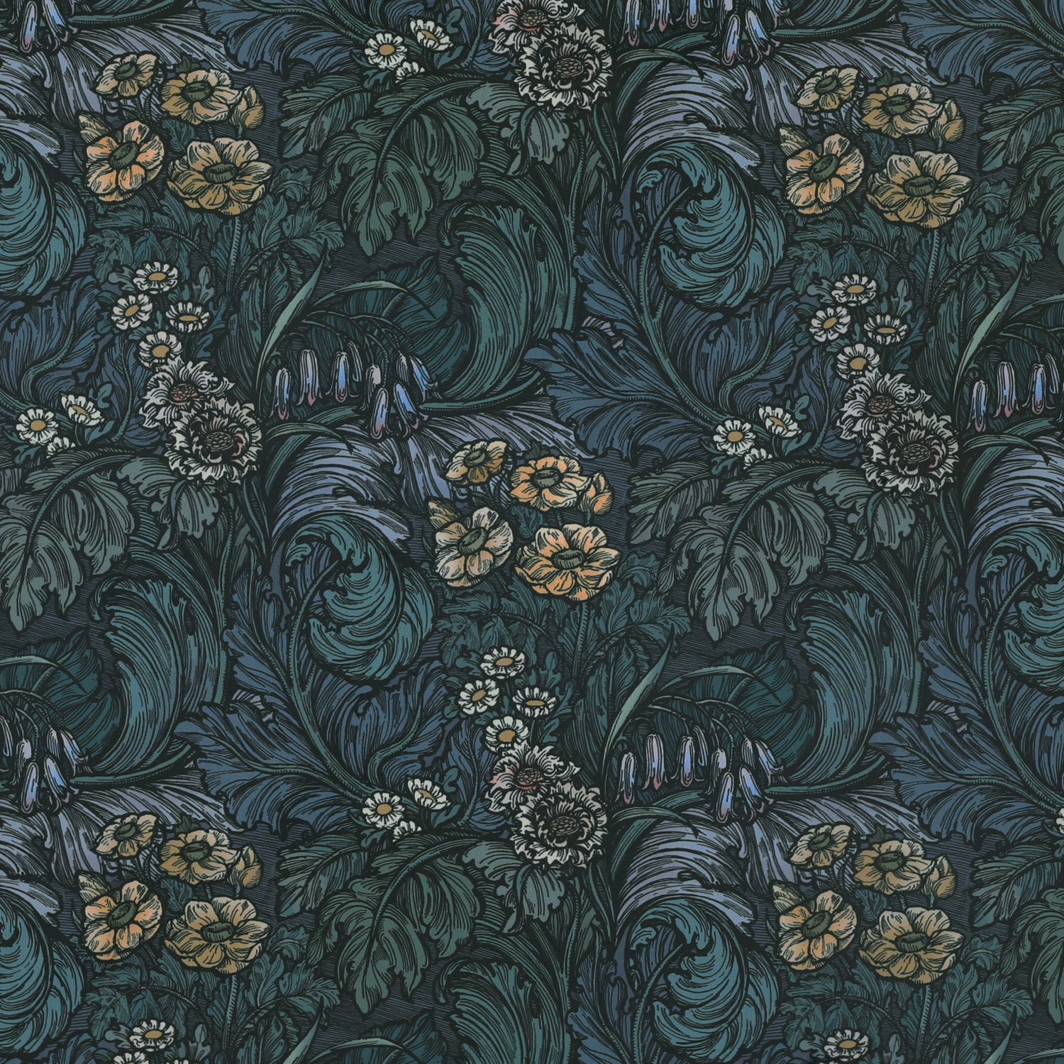HOUSE Llewelyn-Bowen Hedgerovia Printed Velvet Fabric Verdigris