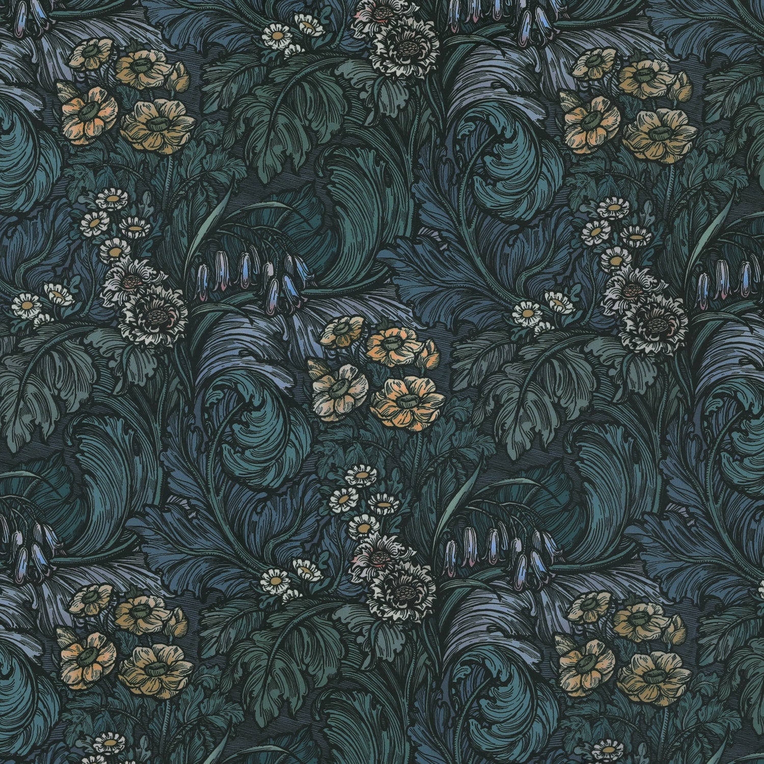 HOUSE Llewelyn-Bowen Hedgerovia Printed Velvet Made To Measure Roman Blind Verdigris