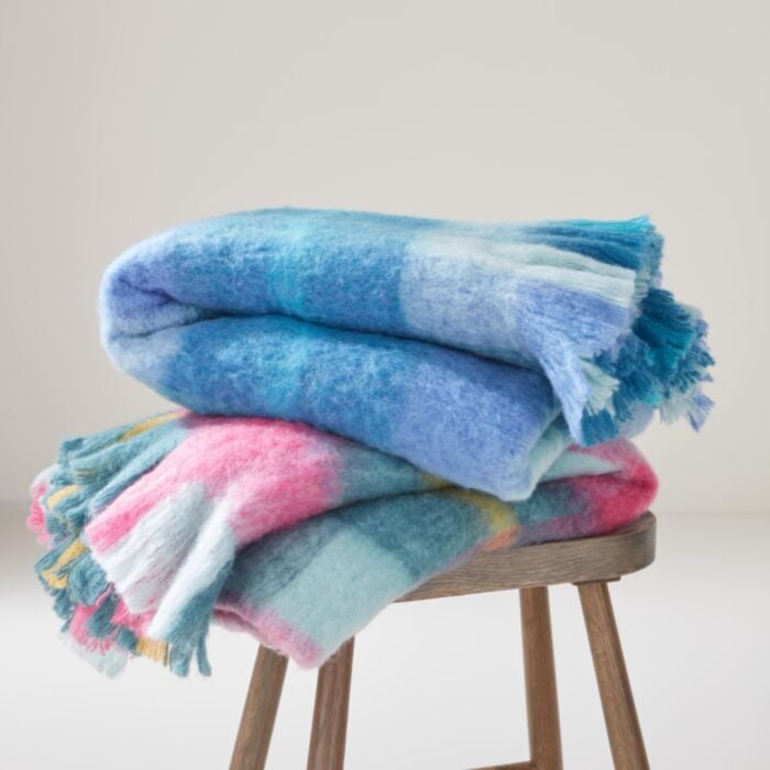 Bluebellgray Highland Check 130cm x 170cm Throw Teal Pink
