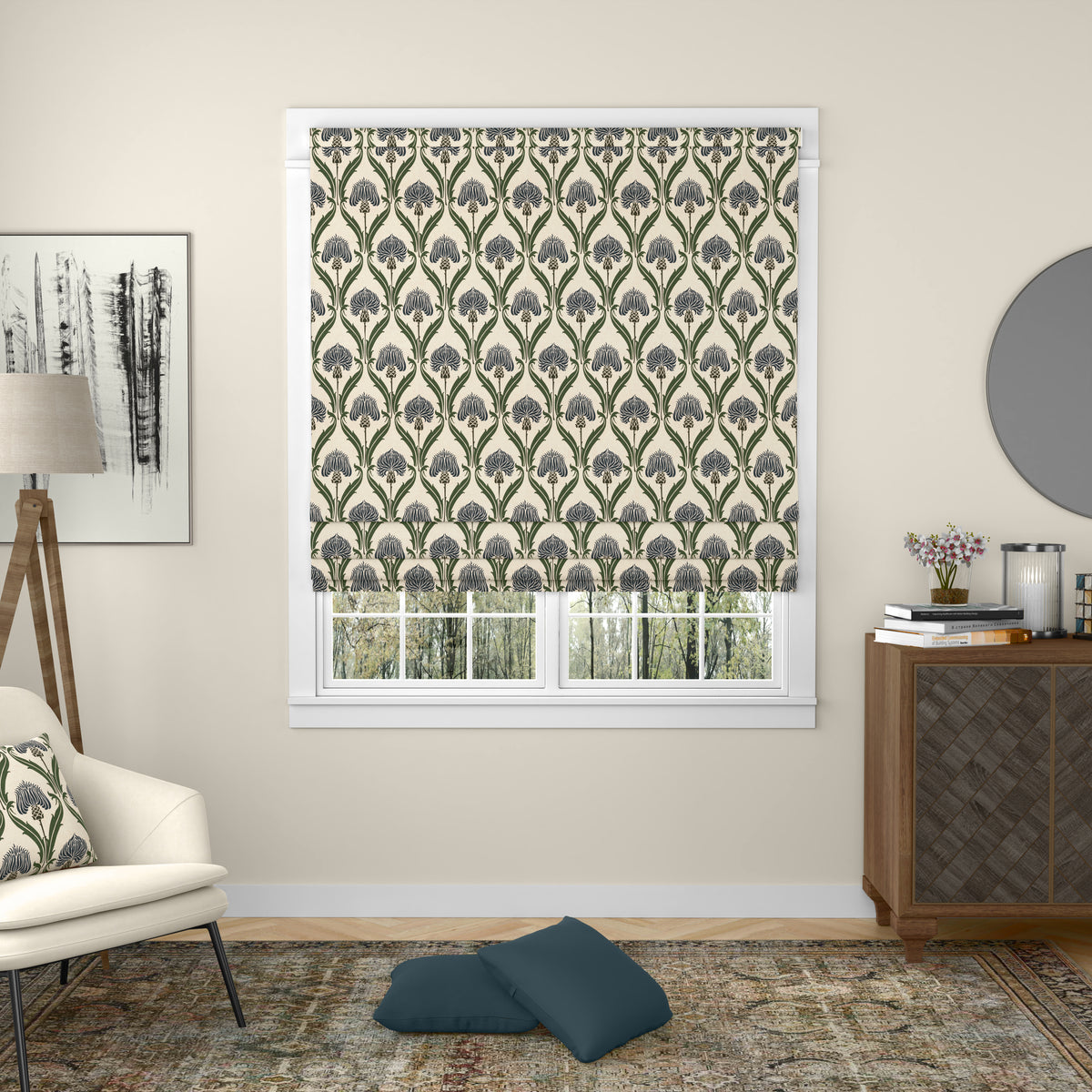 ANTE DECOR Highland Thistle Made To Measure Curtains Cream Blue