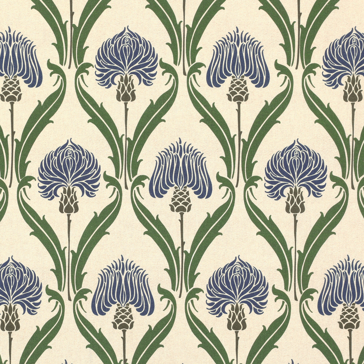 ANTE DECOR Highland Thistle Digital Print Fabric Cream Blue
