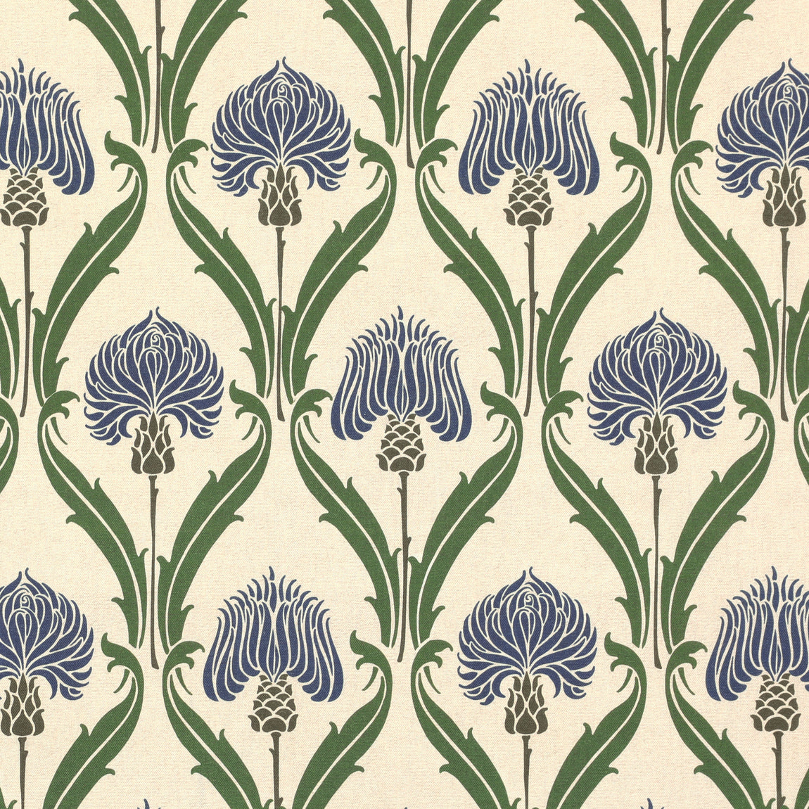 ANTE DECOR Highland Thistle Digital Print Fabric Cream Blue