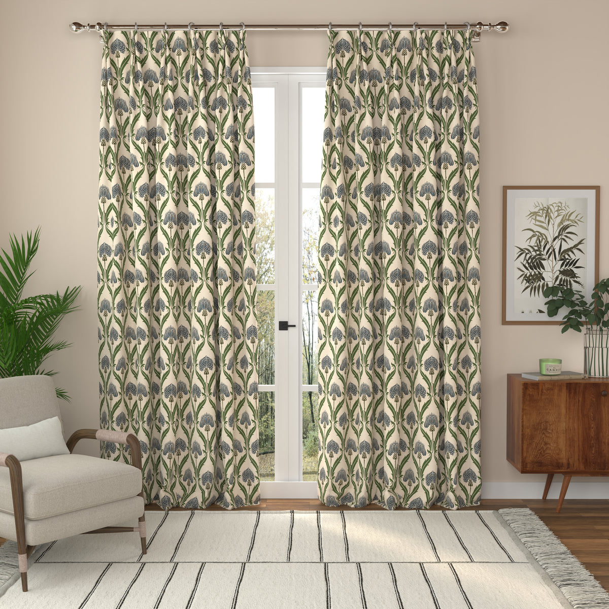ANTE DECOR Highland Thistle Made To Measure Roman Blind Cream Blue