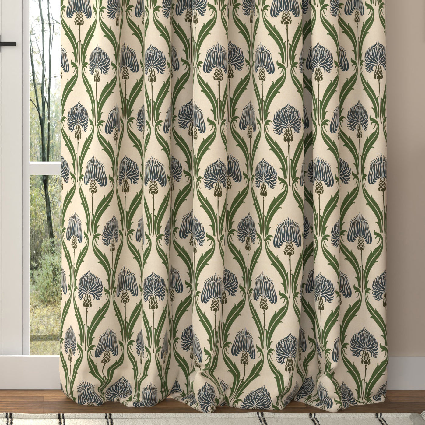 ANTE DECOR Highland Thistle Made To Measure Curtains Cream Blue