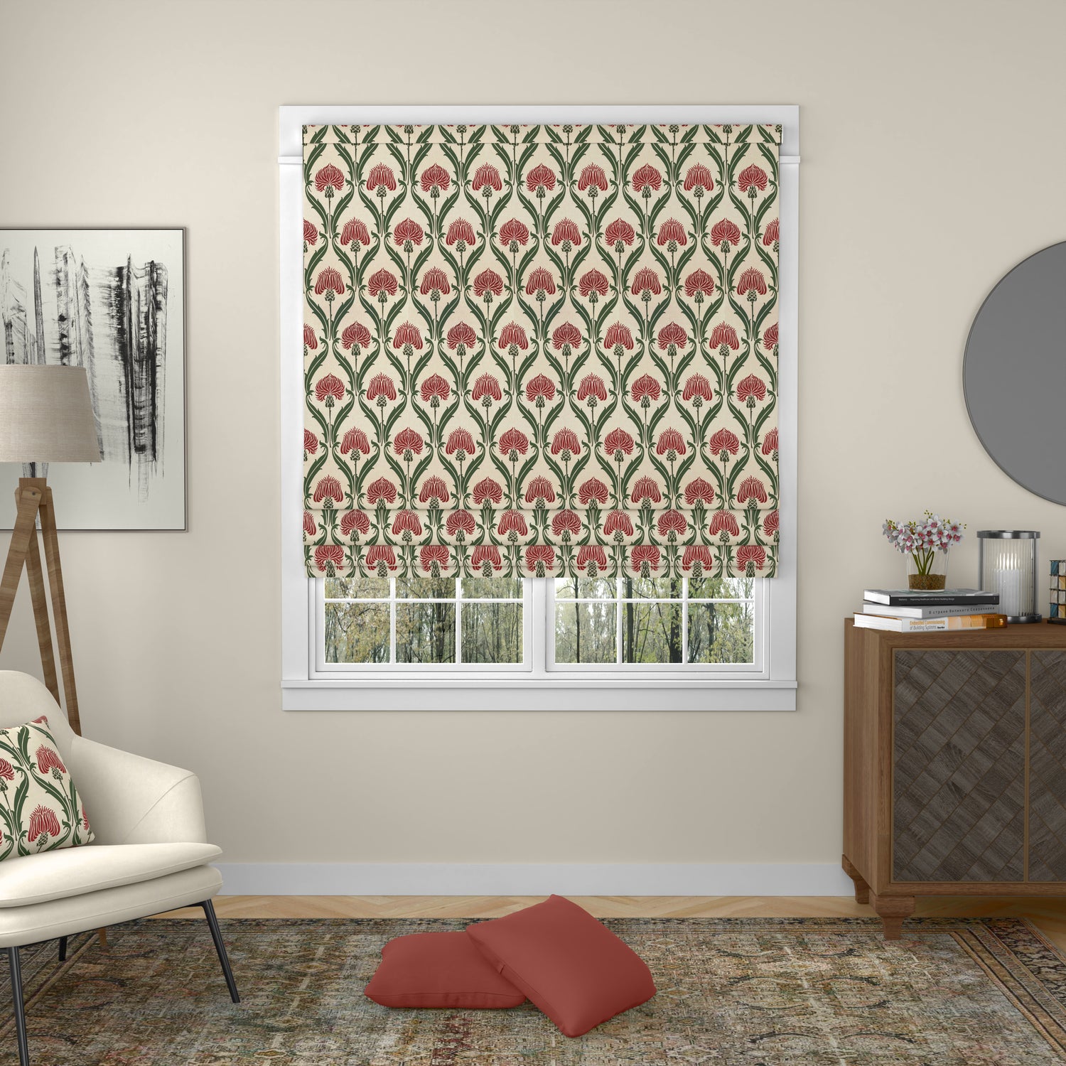 ANTE DECOR Highland Thistle Made To Measure Roman Blind Cream Red