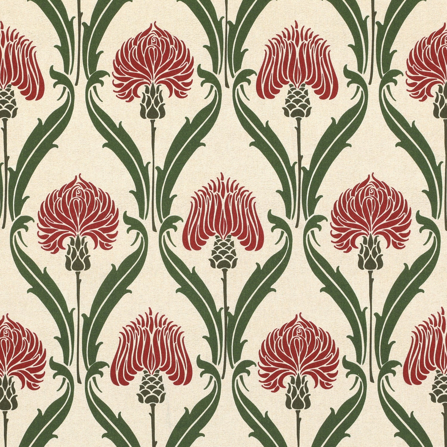 ANTE DECOR Highland Thistle Digital Print Fabric Cream Red