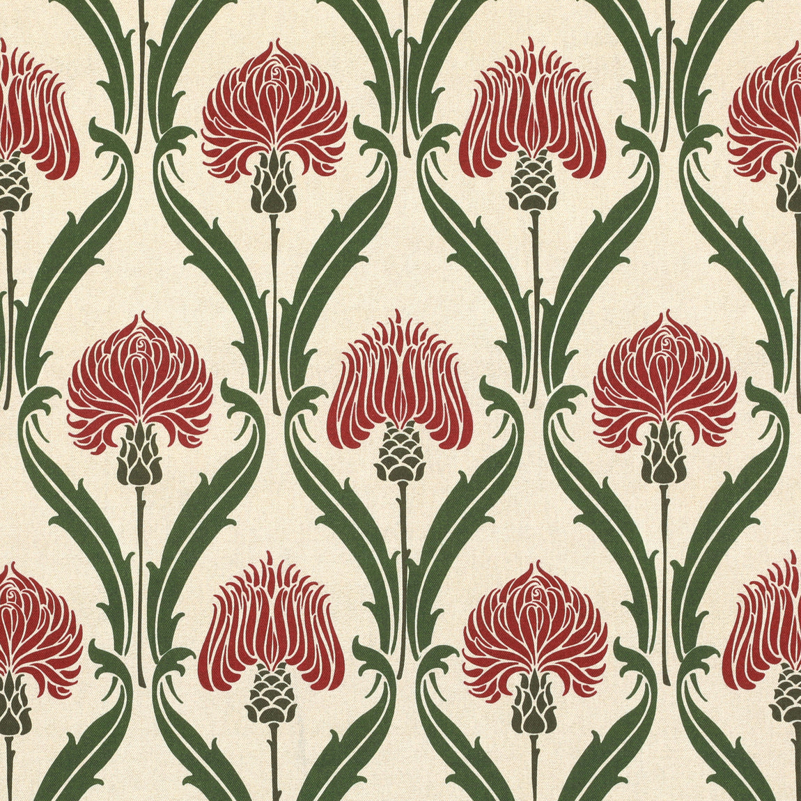 ANTE DECOR Highland Thistle Digital Print Fabric Cream Red