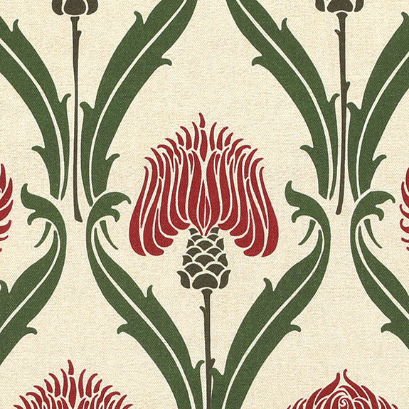 ANTE DECOR Highland Thistle Digital Print Fabric Cream Red