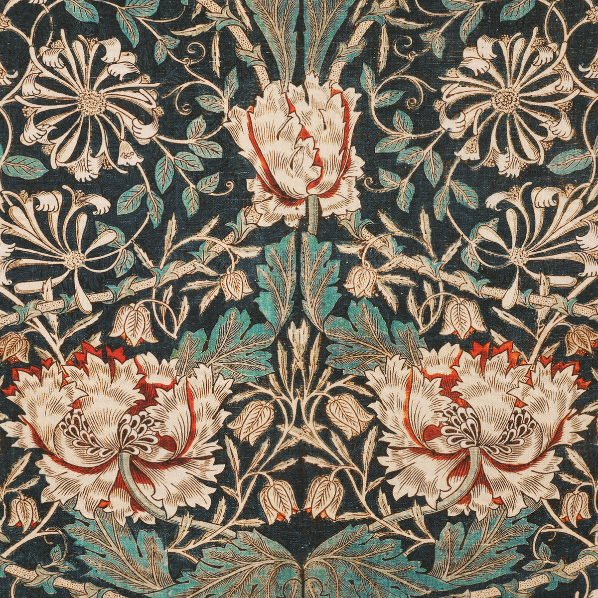 William Morris Honey Suckle Printed Cotton Fabric Blue