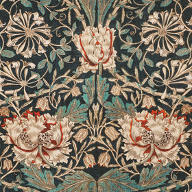 William Morris Honey Suckle Printed Cotton Fabric Blue