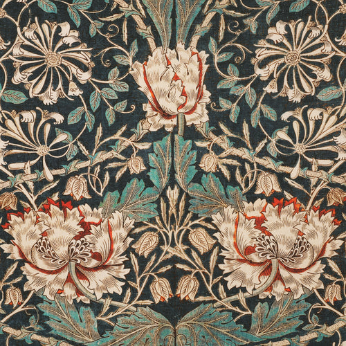 William Morris Honey Suckle Printed Cotton Fabric Blue