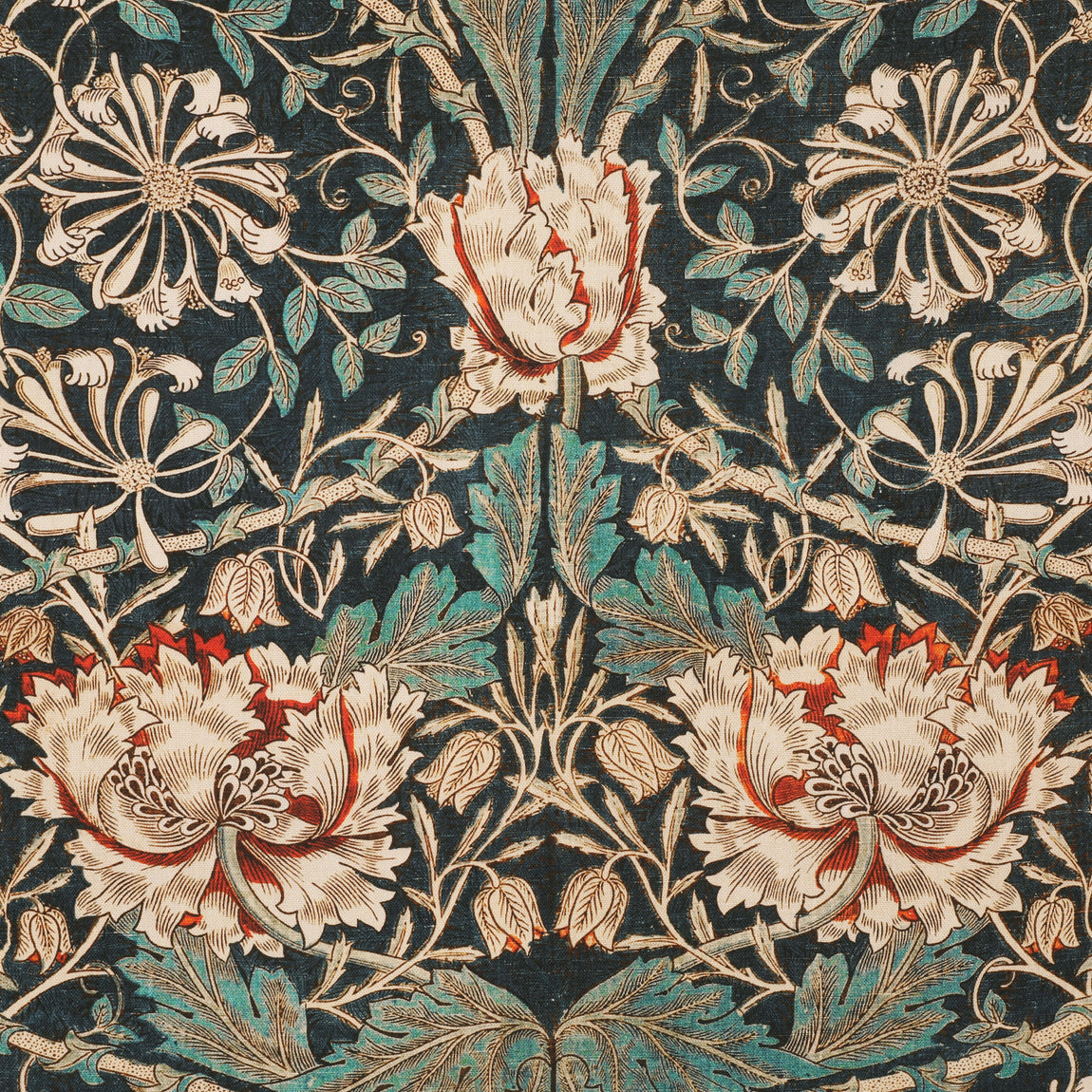 William Morris Honey Suckle Printed Cotton Fabric Blue