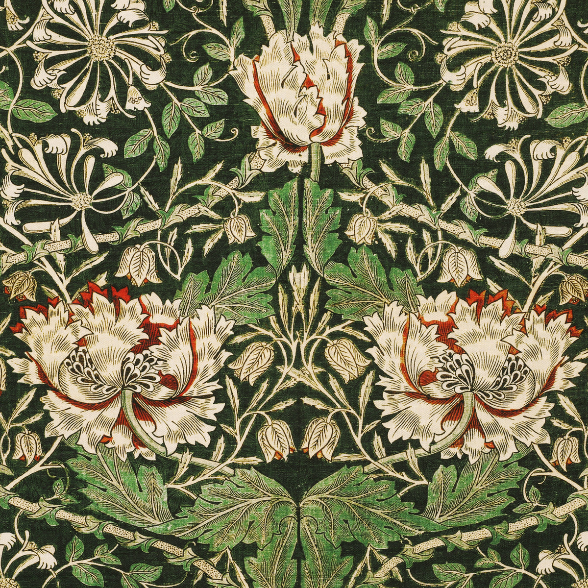 William Morris Honey Suckle Printed Cotton Fabric Green