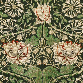 William Morris Honey Suckle Printed Cotton Fabric Green