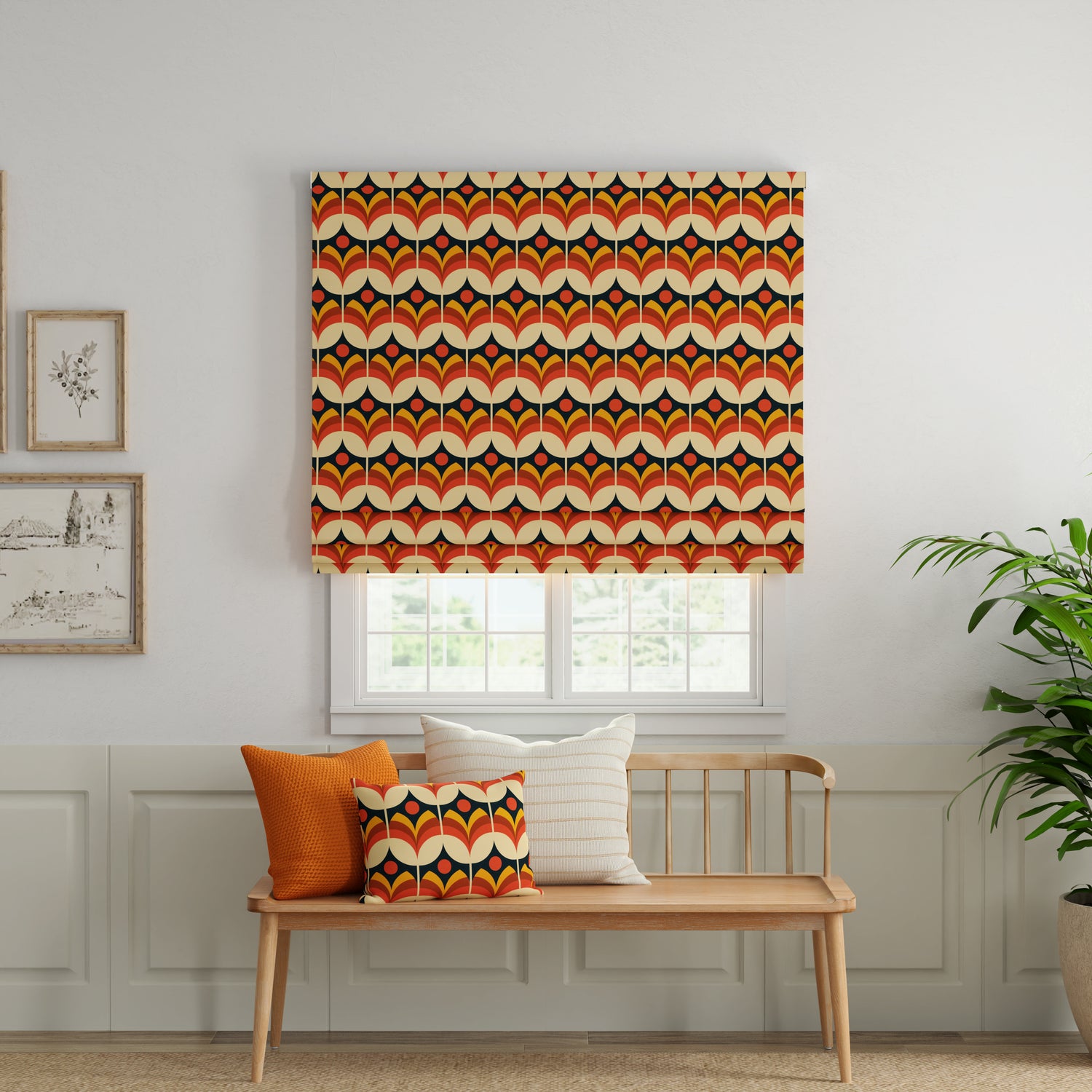 ANTE DECOR Santa Cruz Printed Made To Measure Roman Blind Burnt Umber