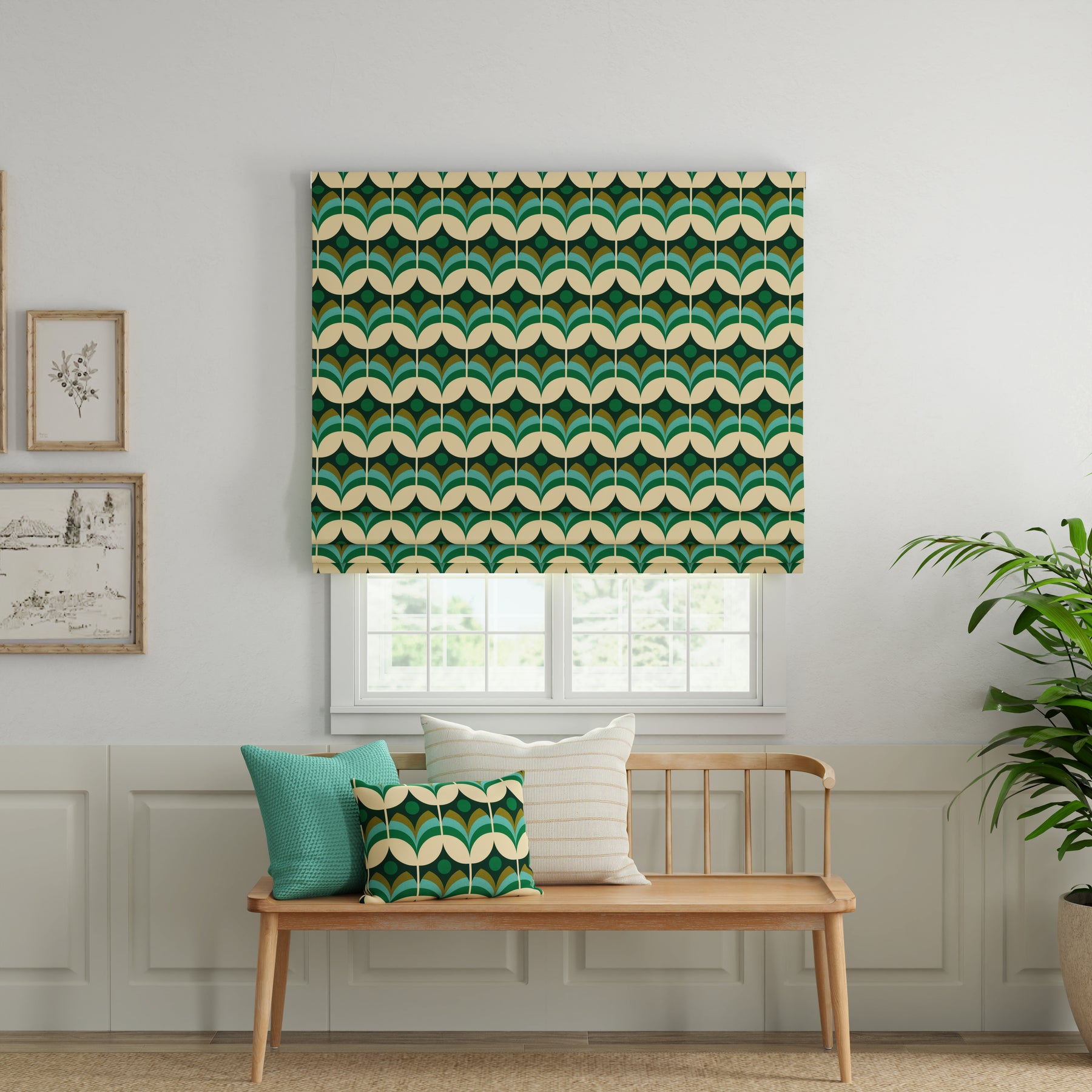 ANTE DECOR Santa Cruz Printed Made To Measure Roman Blind Emerald