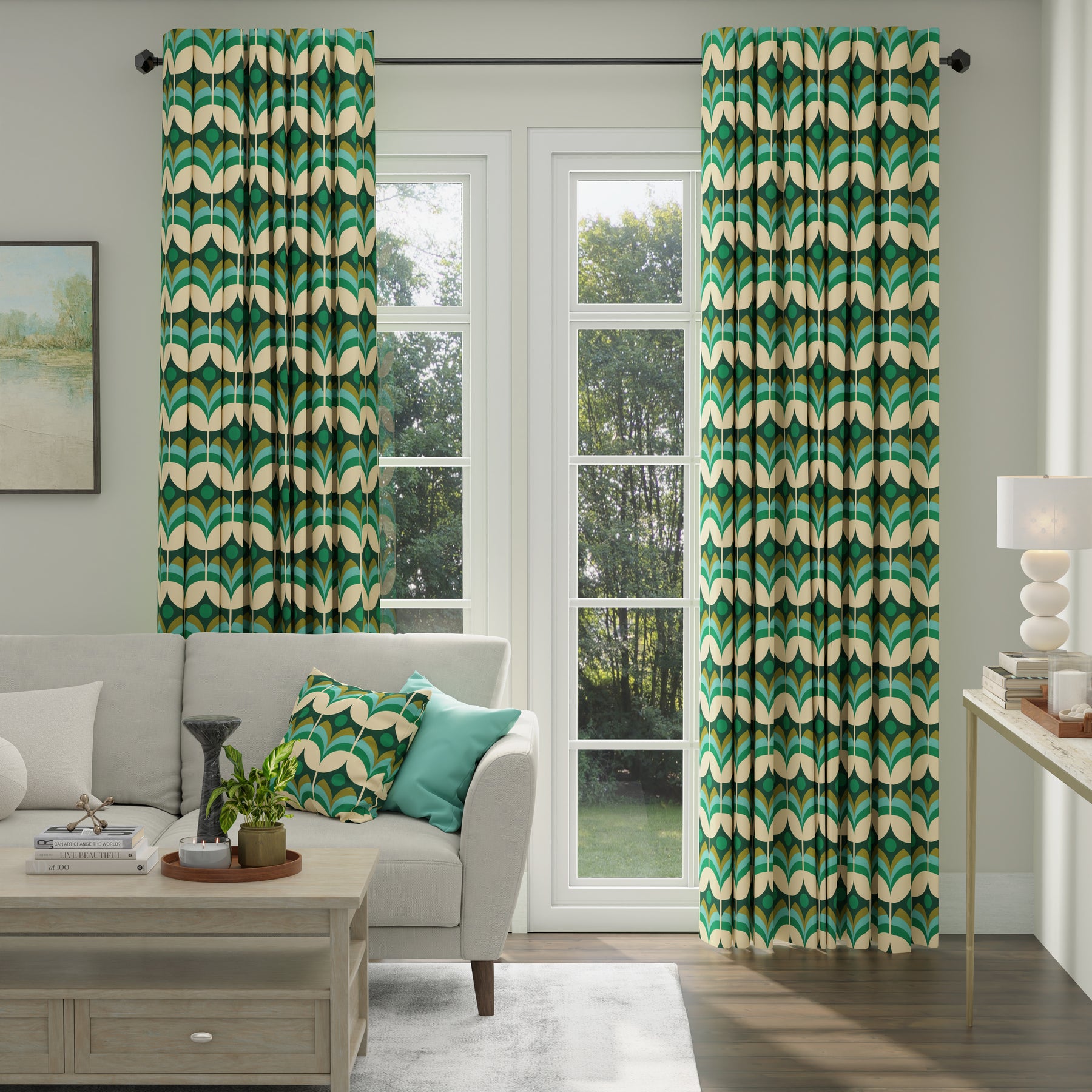 ANTE DECOR Santa Cruz Printed Made To Measure Curtains Emerald