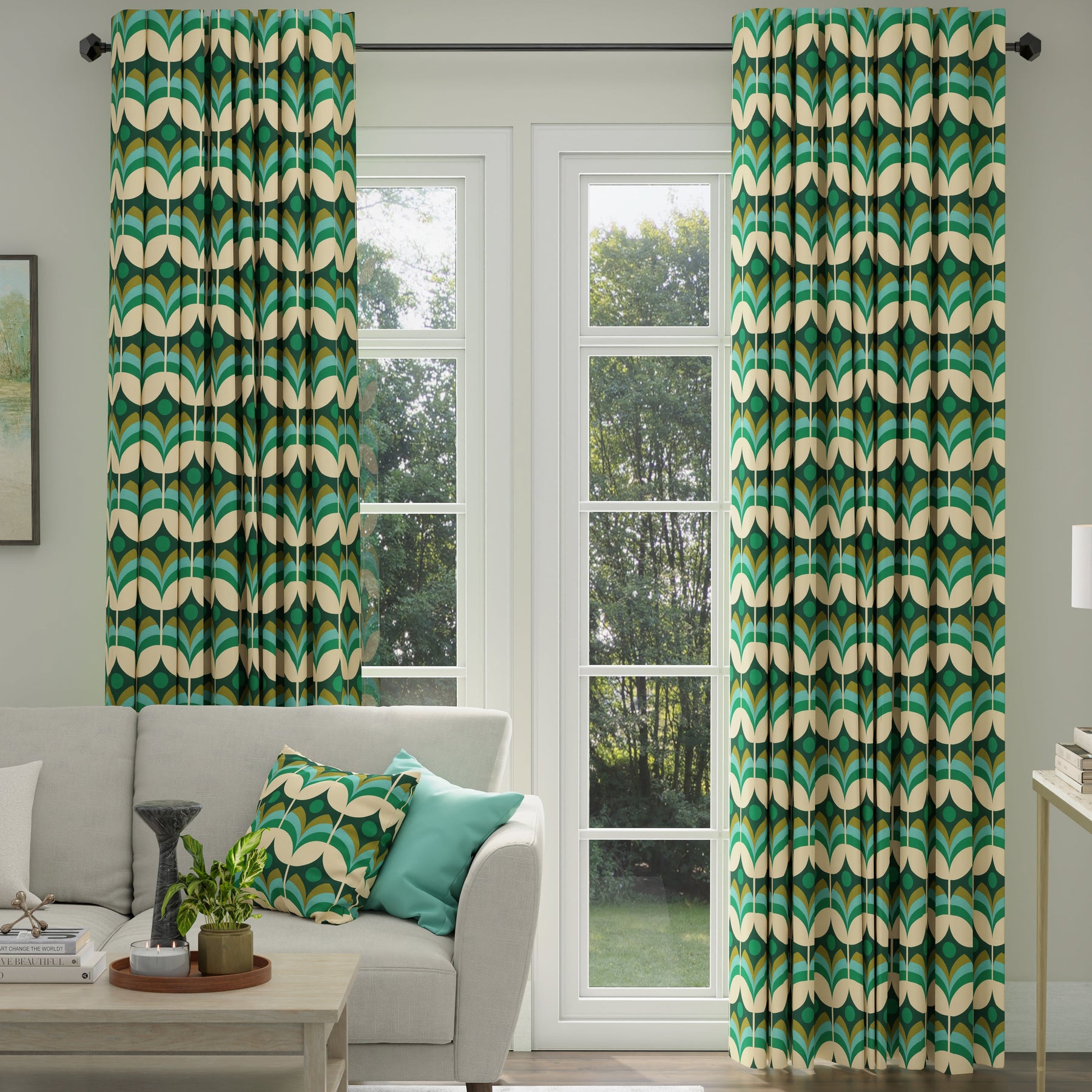 ANTE DECOR Santa Cruz Printed Made To Measure Curtains Emerald