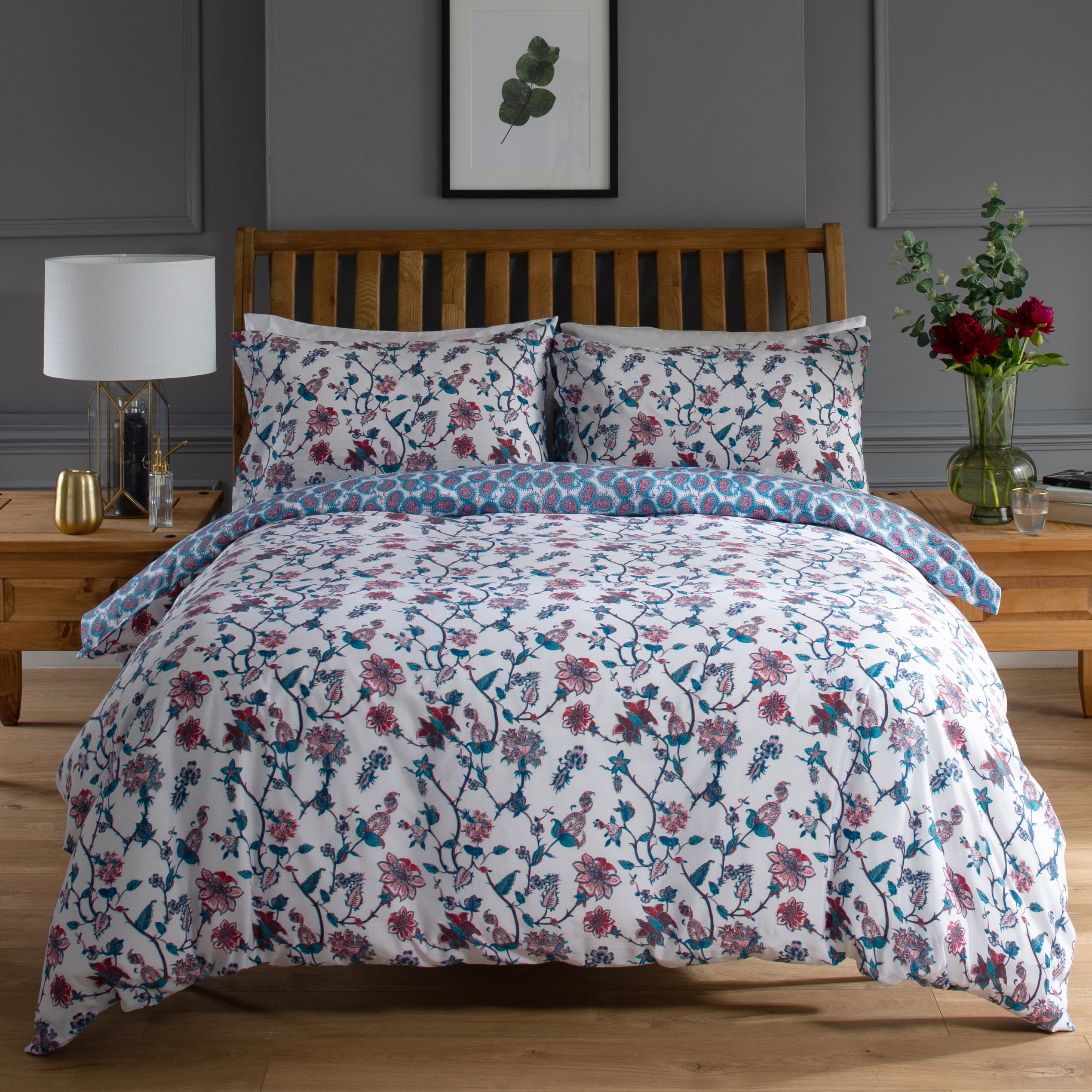 Blue Multi Jacobean Style Printed Duvet Cover Bedding Set Terrys