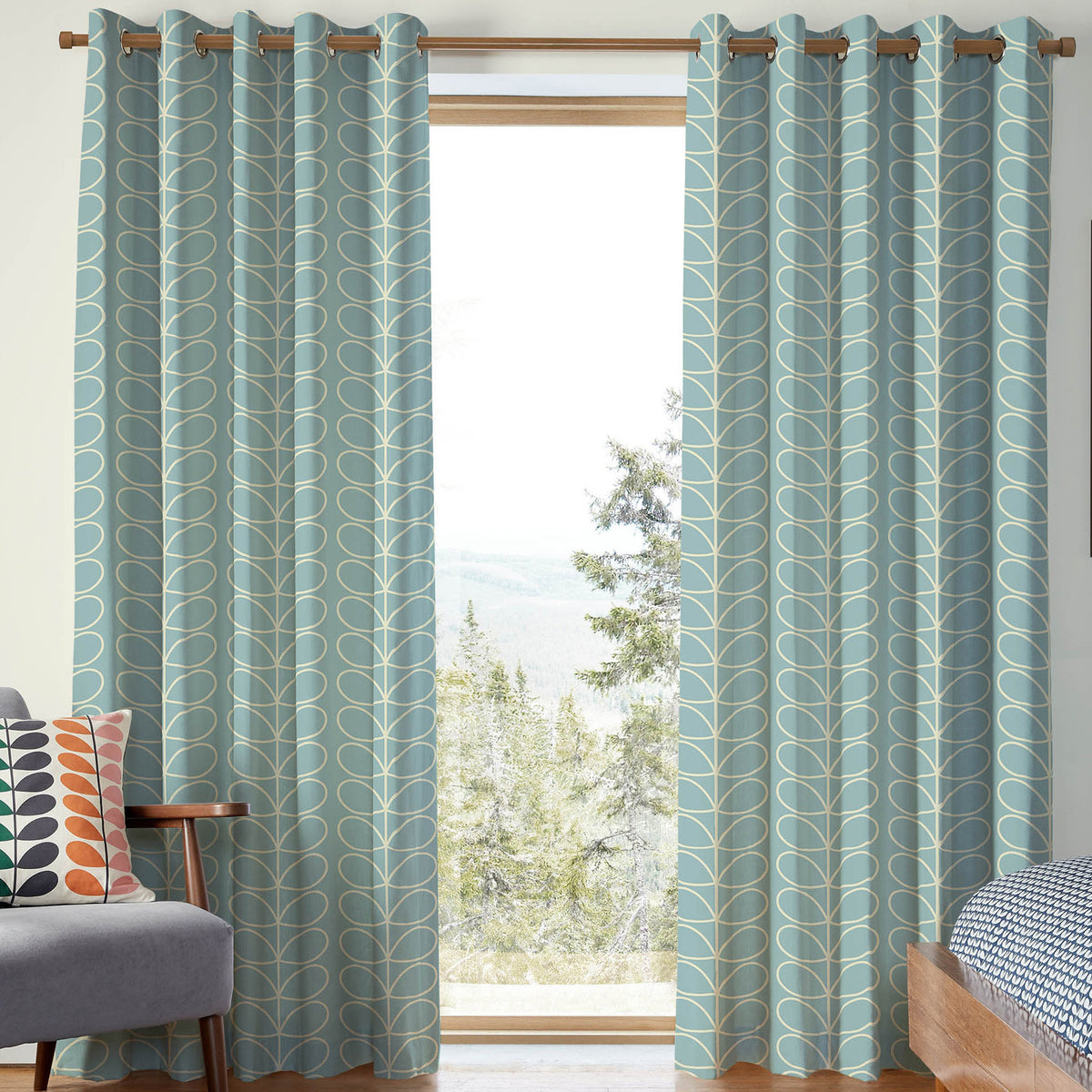 Orla Kiely Jumbo Linear Stem Made to Measure Curtain Aqua