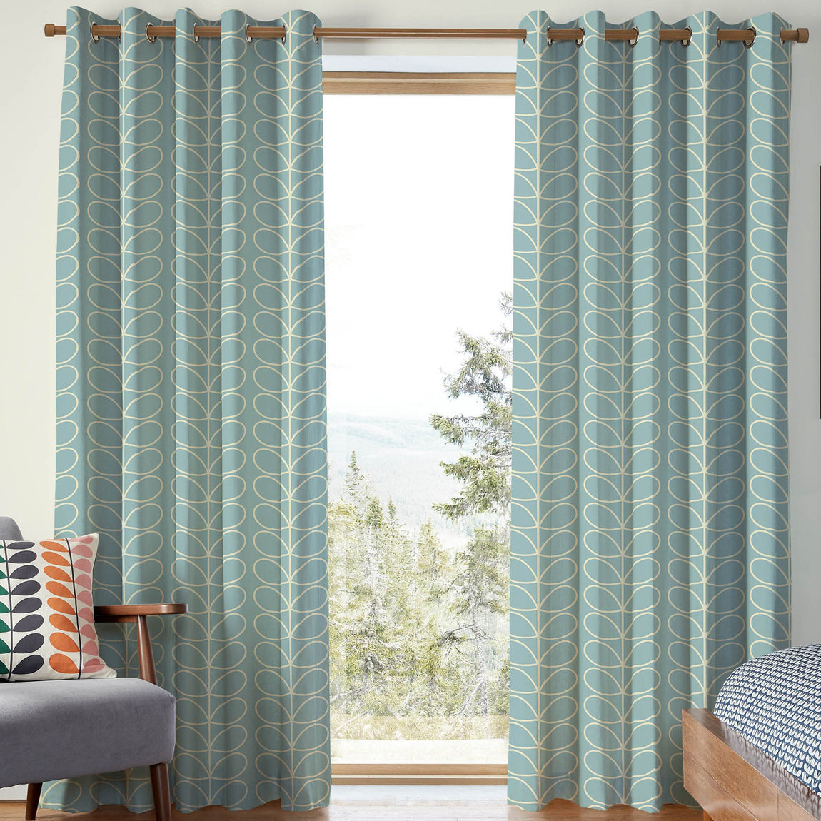 Orla Kiely Jumbo Linear Stem Made to Measure Curtain Aqua