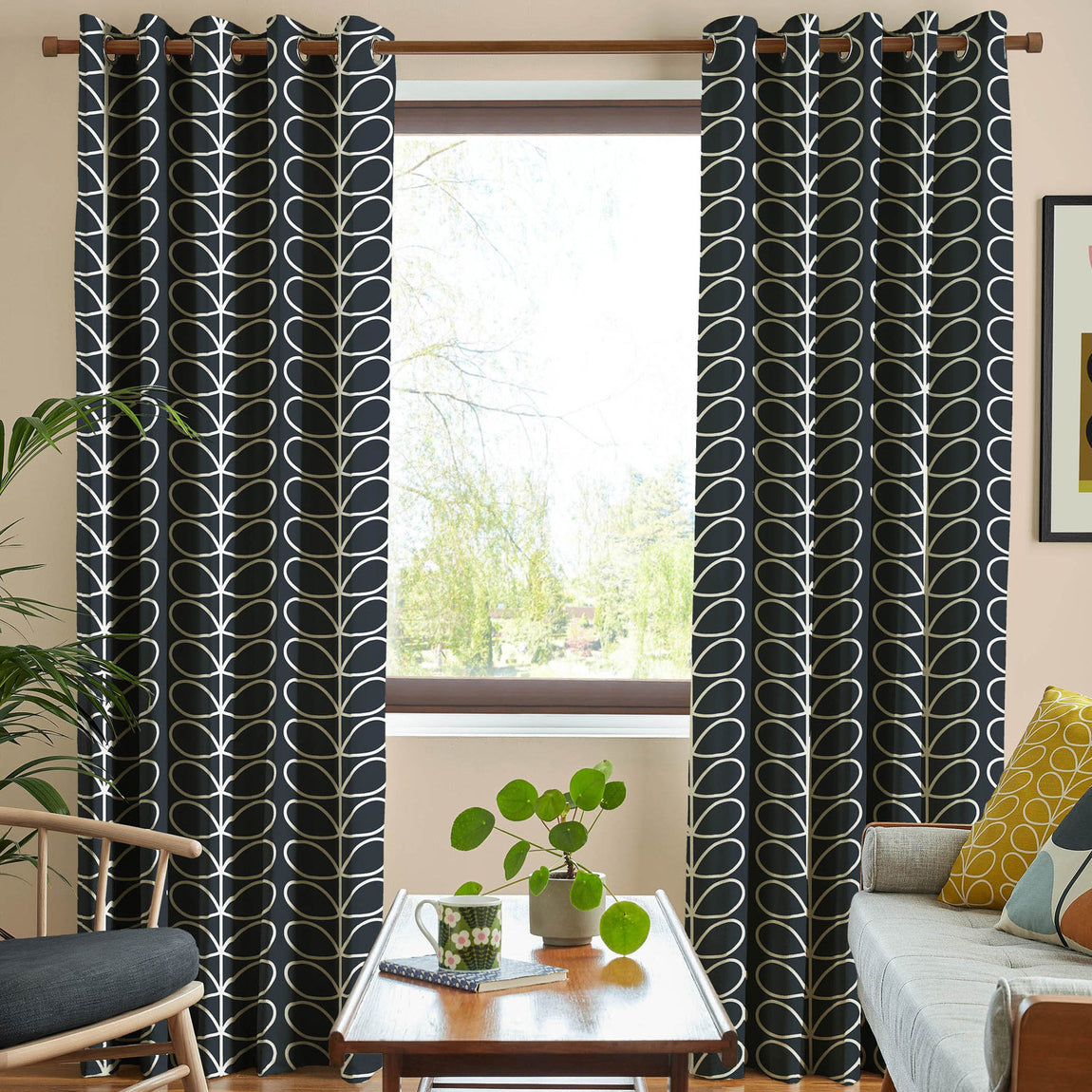 Orla Kiely Jumbo Linear Stem Made to Measure Curtain Liquorice