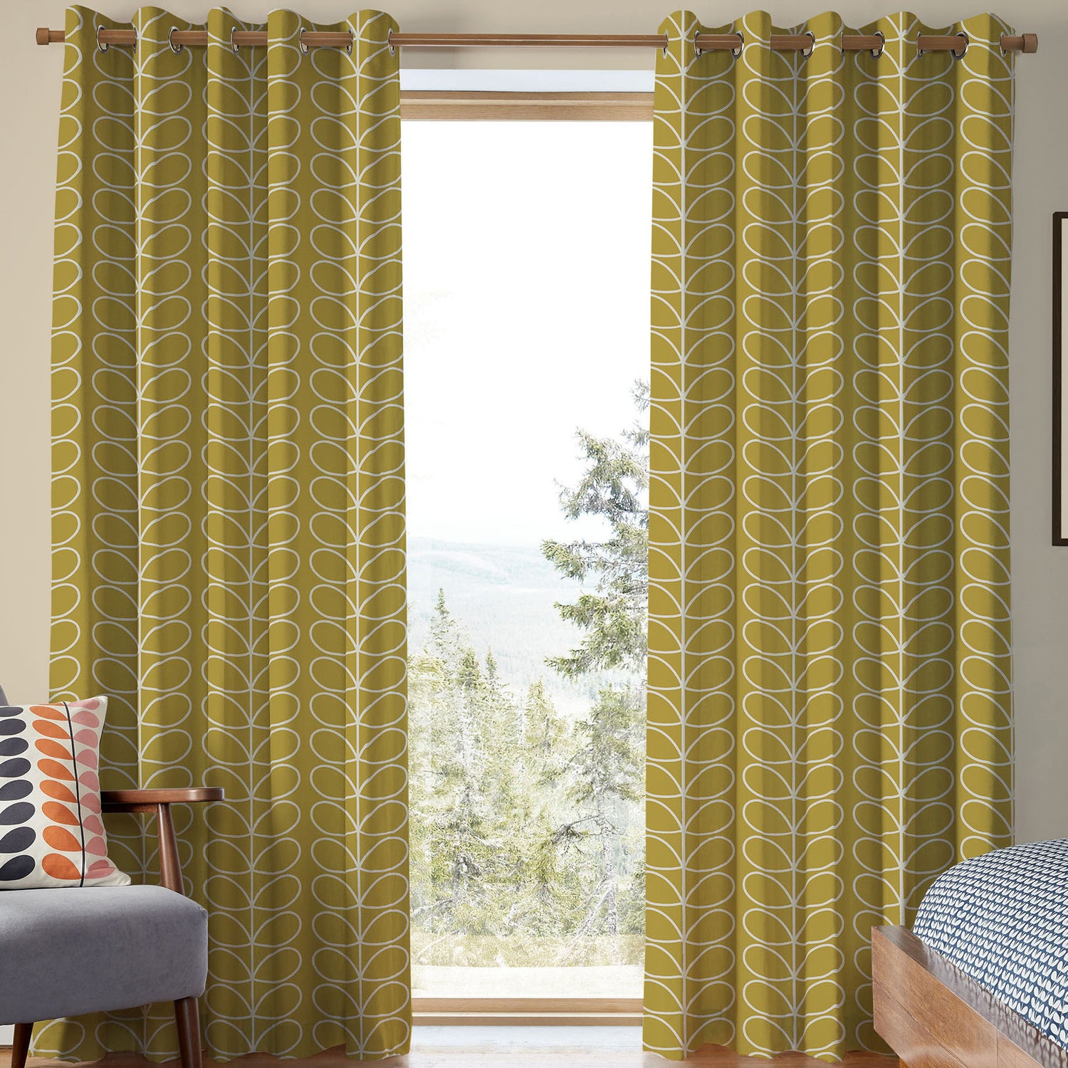 Orla Kiely Jumbo Linear Stem Made to Measure Curtain Seagrass