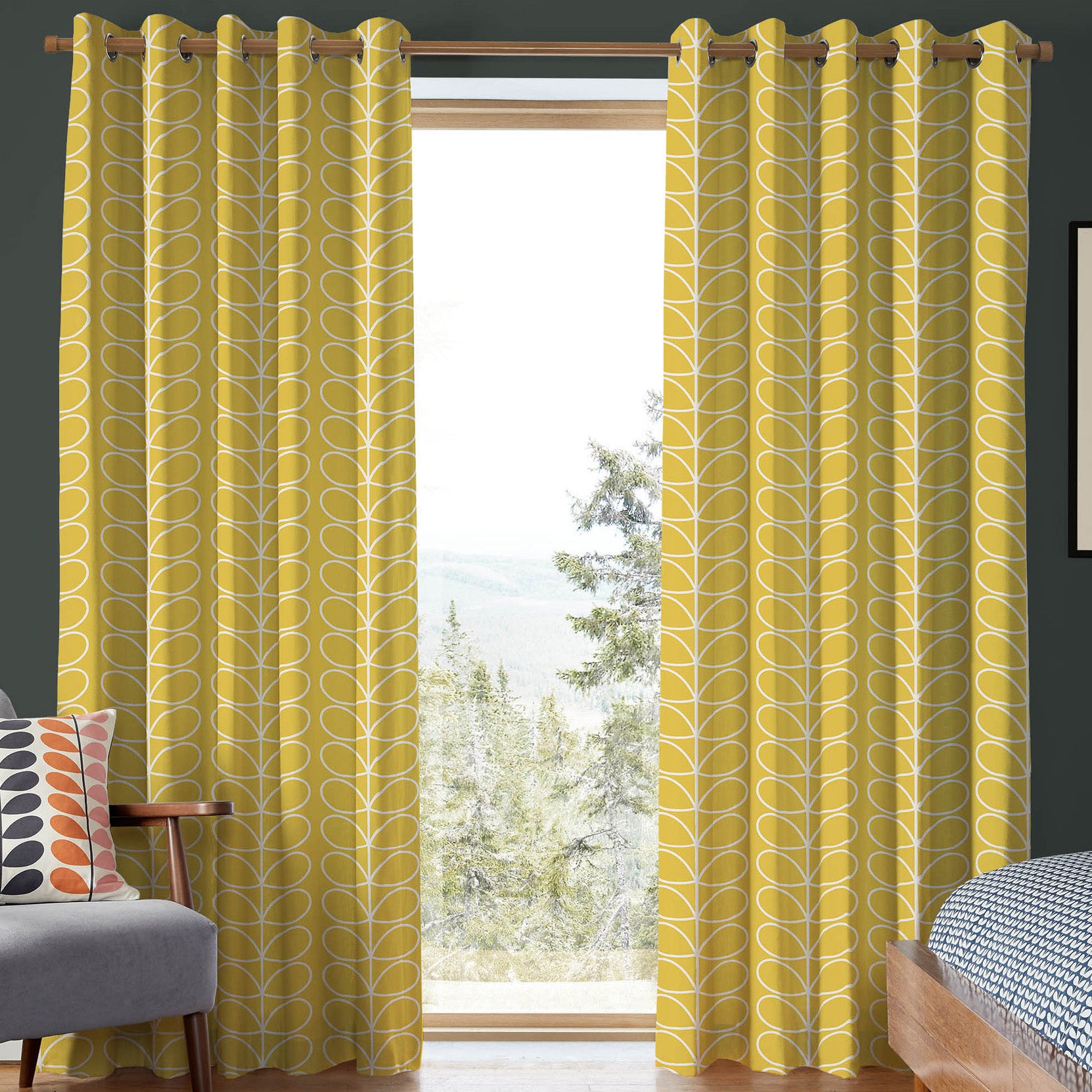 Orla Kiely Jumbo Linear Stem Made To Measure Curtains Sunflower