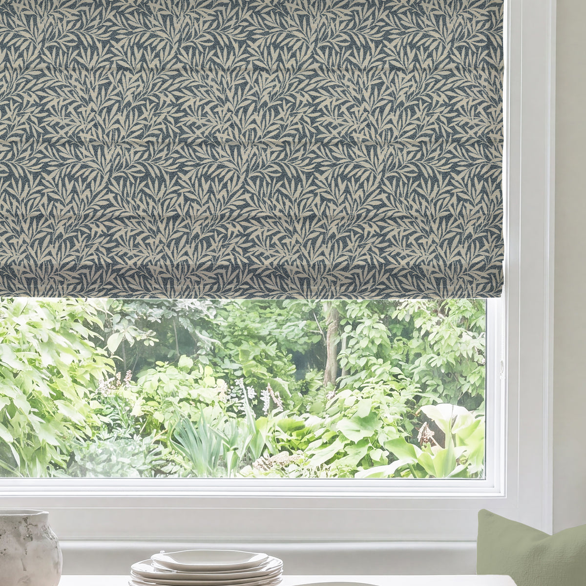 ANTE DECOR PREMIUM Leah Woven Made To Measure Roman Blind Navy Blue