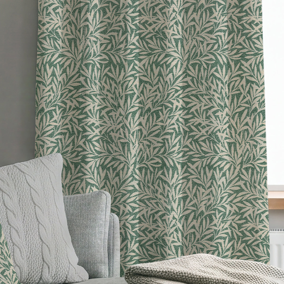 ANTE DECOR PREMIUM Leah Woven Made To Measure Curtains Forest Green