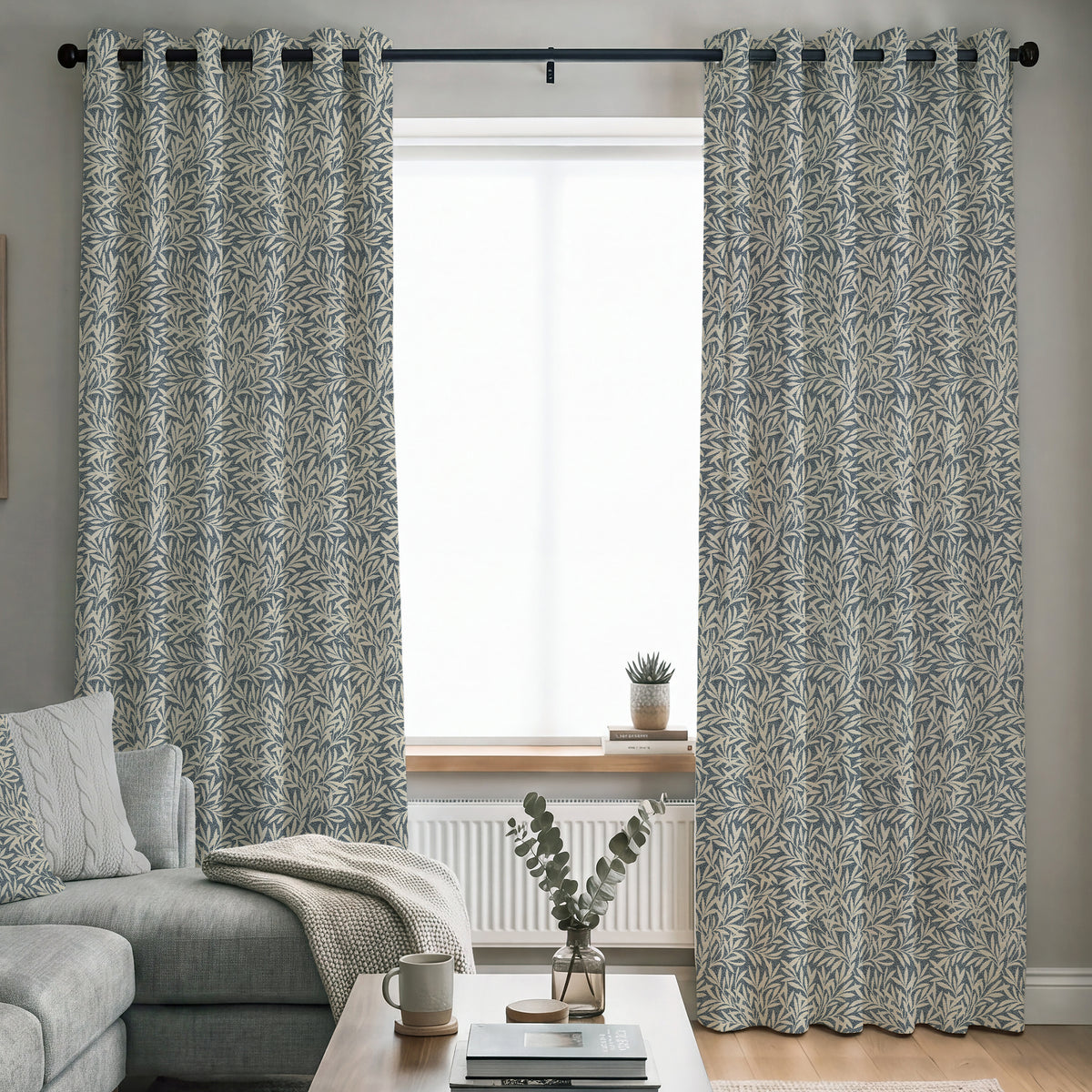 ANTE DECOR PREMIUM Leah Woven Made To Measure Curtains Navy Blue