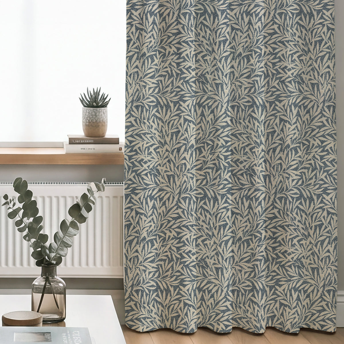 ANTE DECOR PREMIUM Leah Woven Made To Measure Curtains Navy Blue