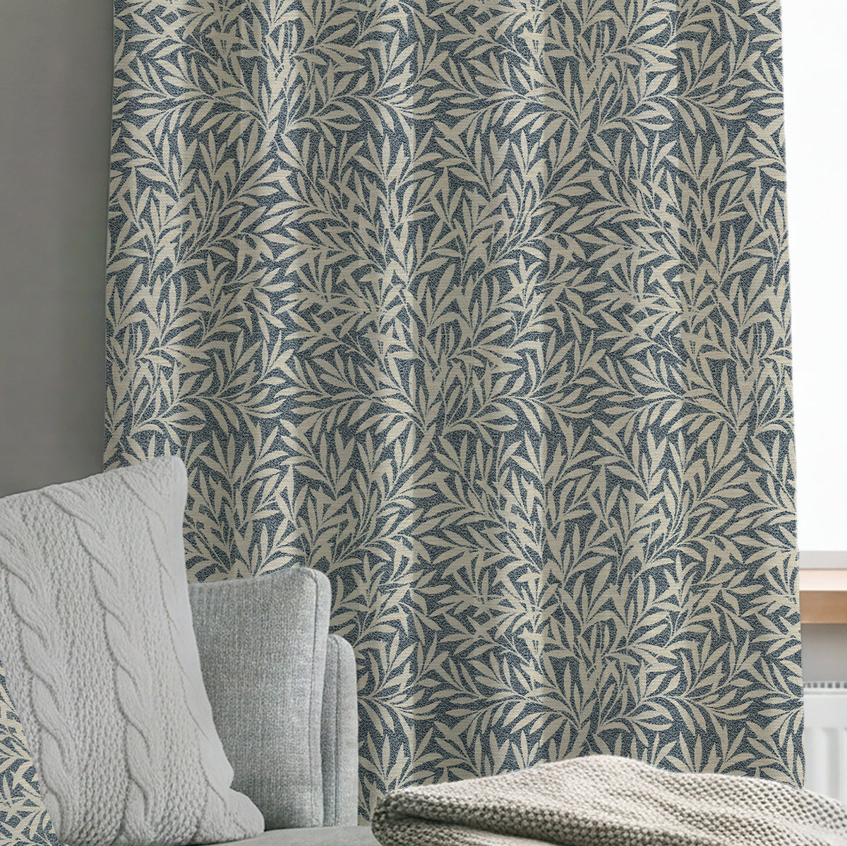 ANTE DECOR PREMIUM Leah Woven Made To Measure Curtains Navy Blue