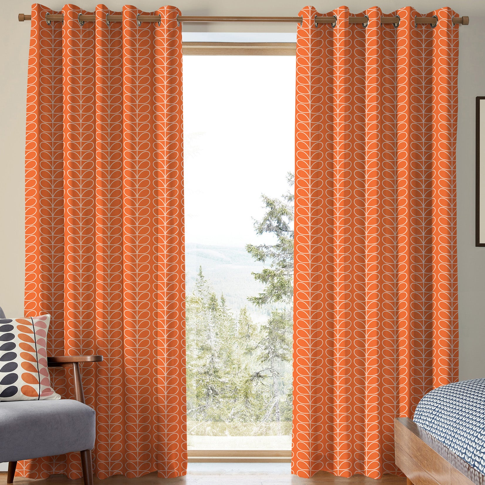 Orla Kiely Linear Stem Made To Measure Curtains Persimmon