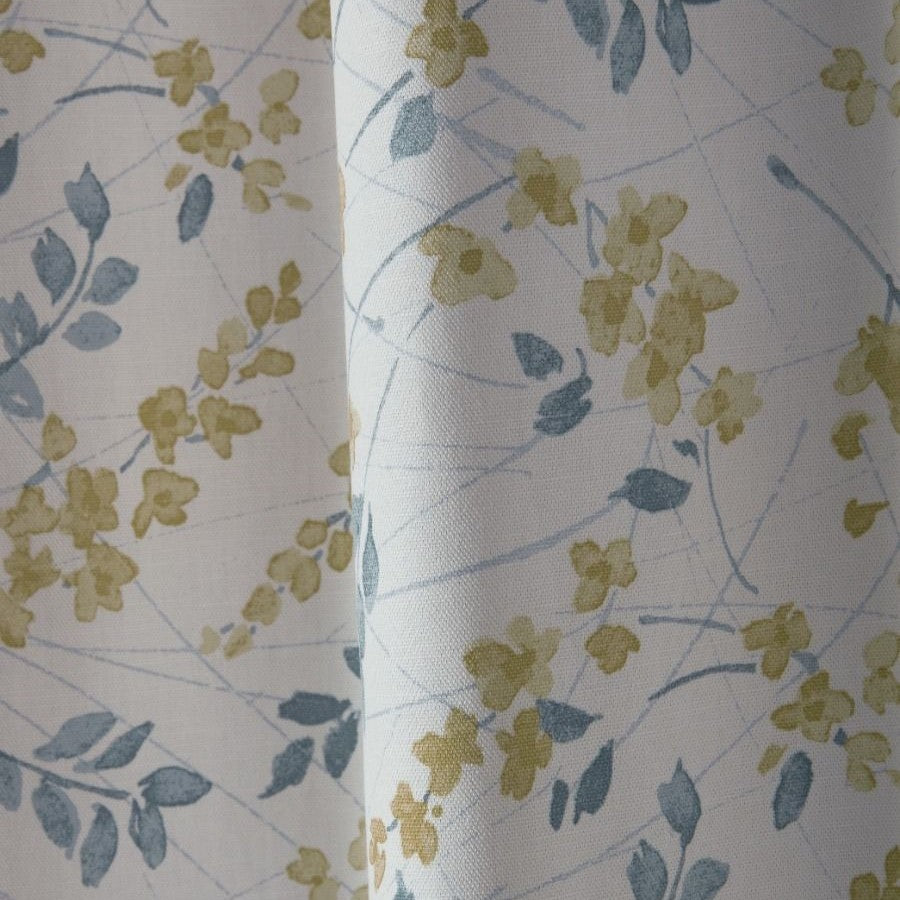 Laura Ashley Longston Sprig Ready Made Eyelet Curtains Ochre Yellow