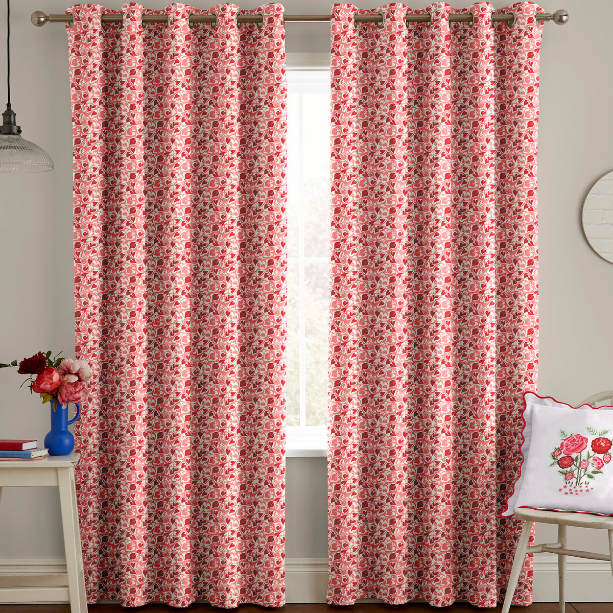 Cath Kidston Marble Hearts Ditsy Made to Measure Curtain Red