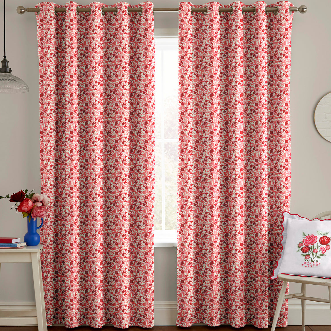 Cath Kidston Marble Hearts Ditsy Made to Measure Curtain Red
