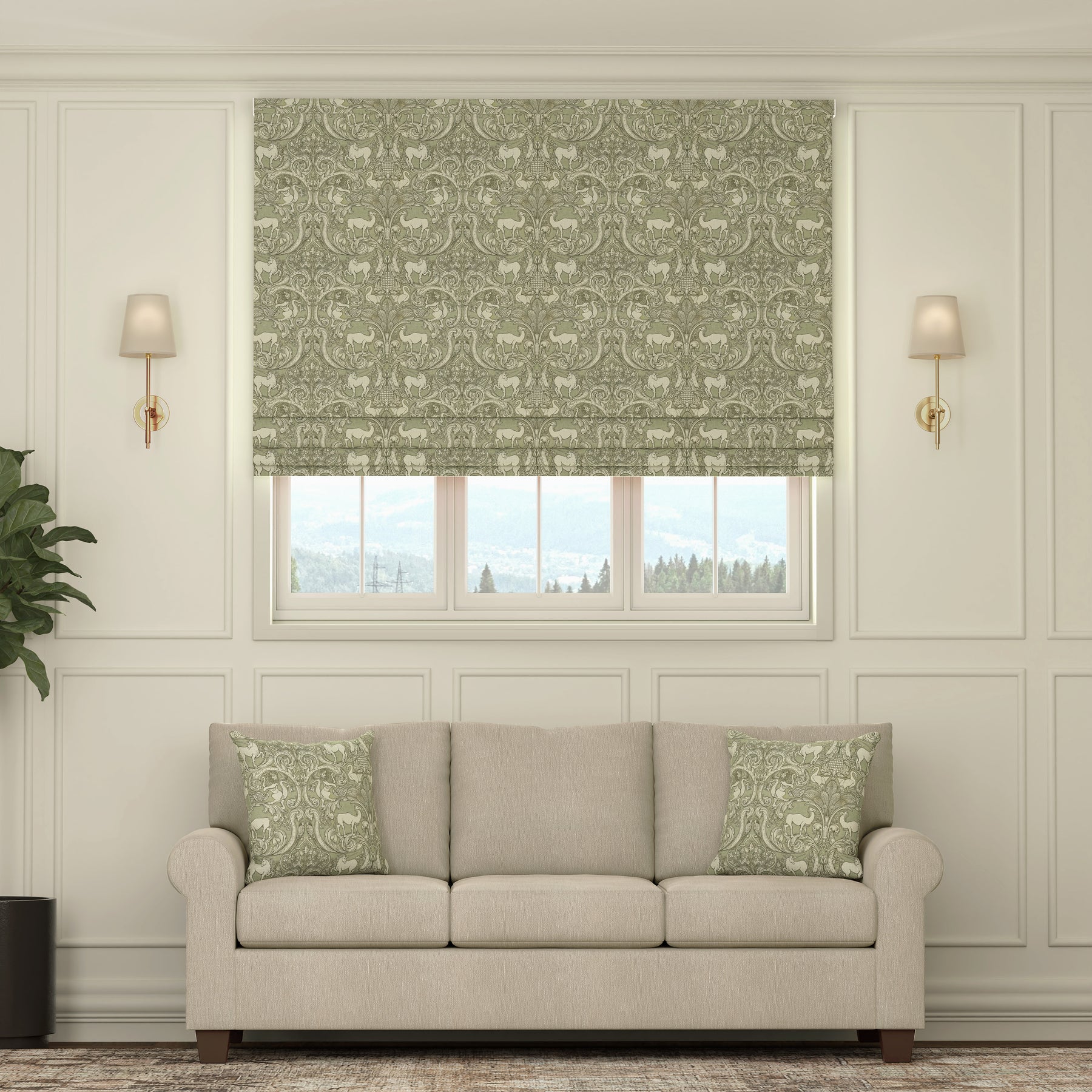 HOUSE Llewelyn-Bowen Menagerie Artois Printed Made To Measure Roman Blind Sage