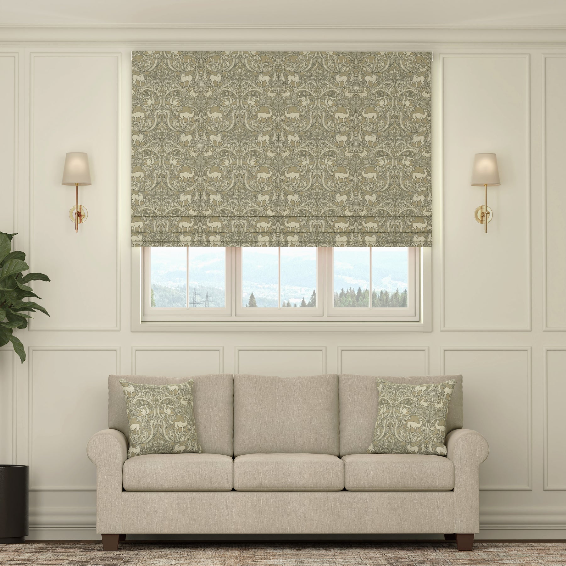 HOUSE Llewelyn-Bowen Menagerie Artois Printed Made To Measure Roman Blind Fawn