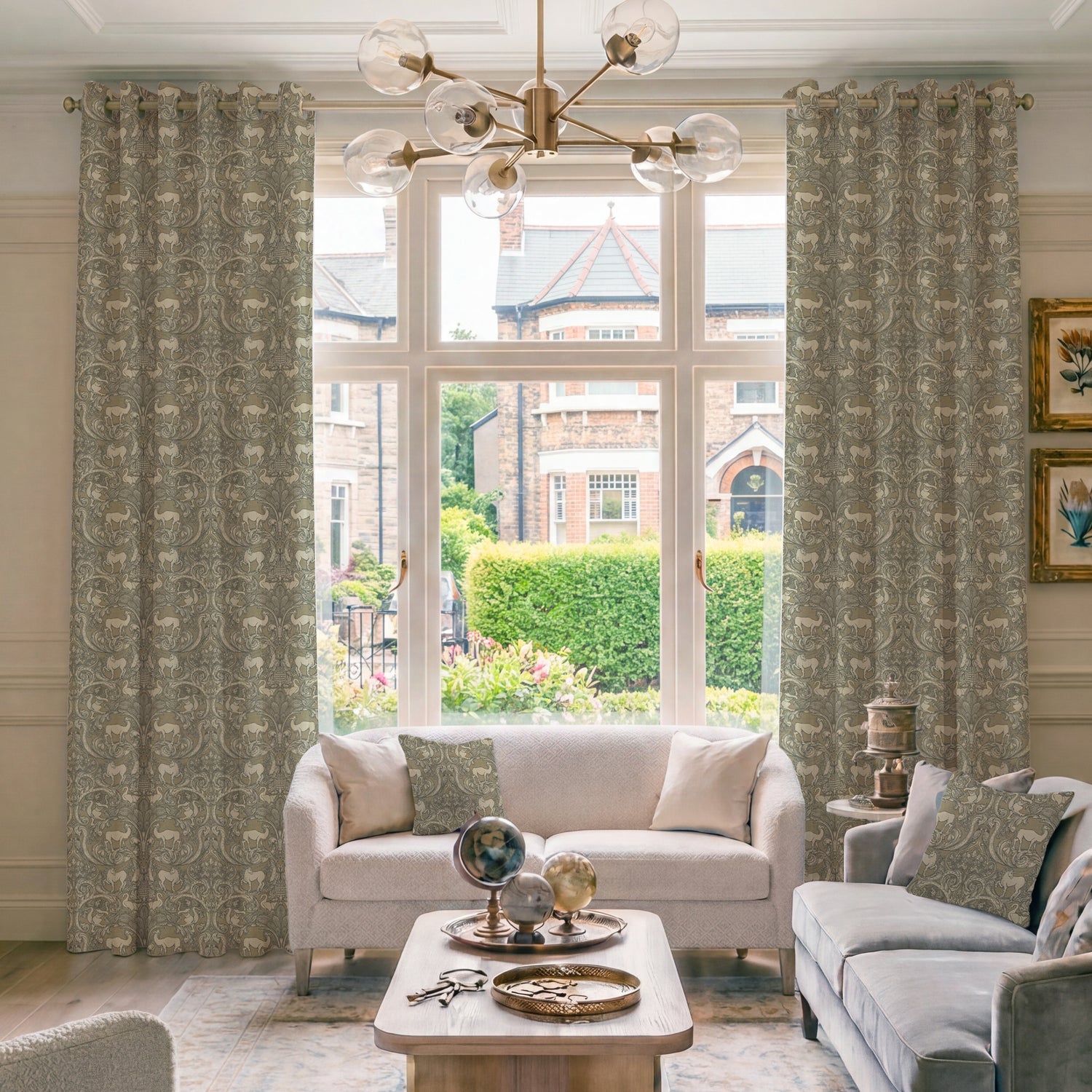 HOUSE Llewelyn-Bowen Menagerie Artois Printed Made To Measure Curtains Fawn