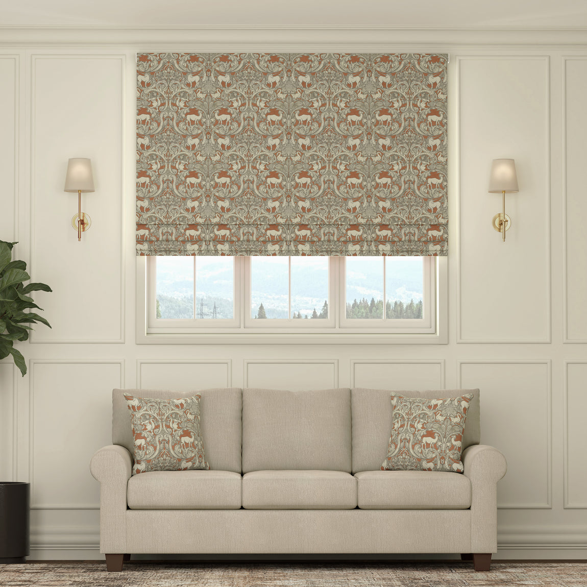 HOUSE Llewelyn-Bowen Menagerie Artois Printed Made To Measure Roman Blind Scarlet