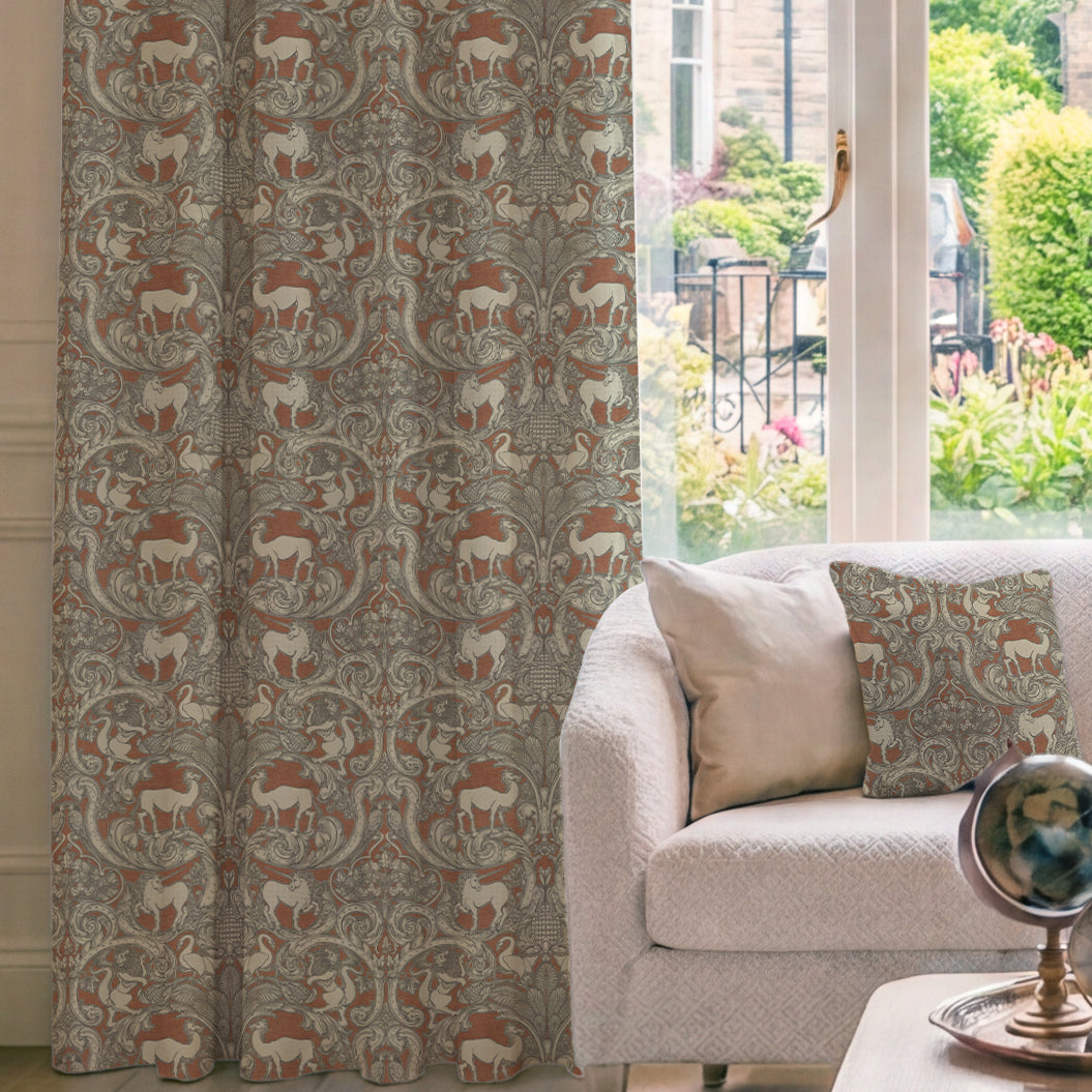 HOUSE Llewelyn-Bowen Menagerie Artois Printed Made To Measure Curtains Scarlet